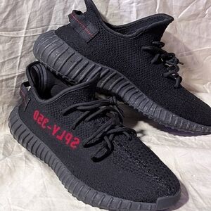 Yeezy Boost 350 V2 Black with Red Stripe and Red Text